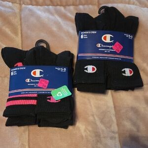 Champion Black and Pink Crew Socks for Women